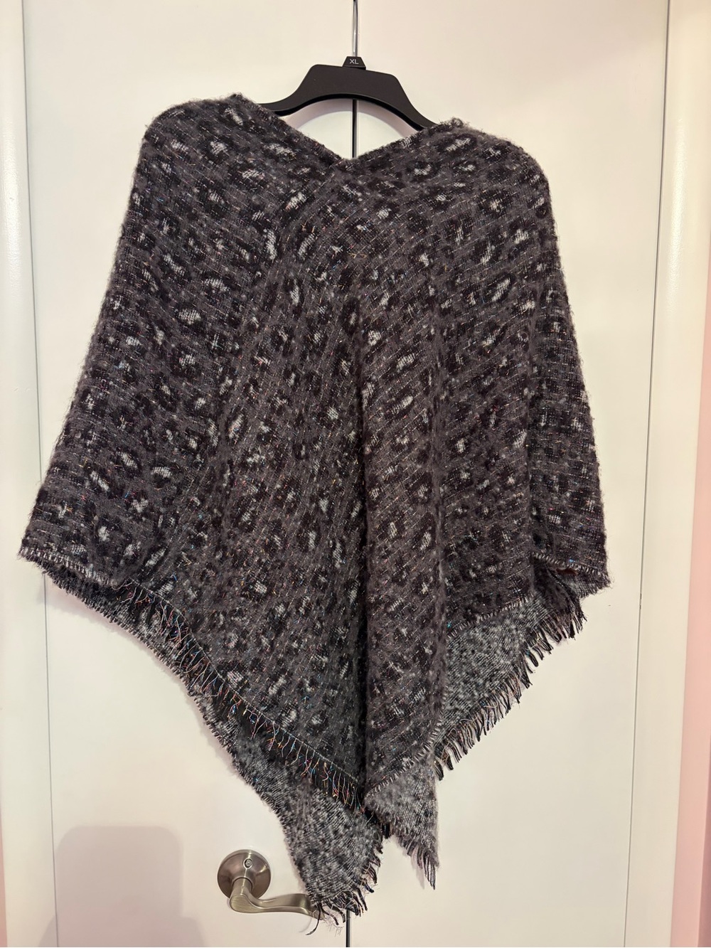Cozy Dark Gray Leopard Print Poncho Sweater